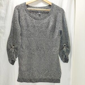 Soho New York Company Jeans Gray Knit Sweater, M/Gromet Tie Sleeves